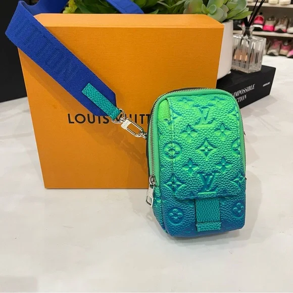 LOUIS VUITTON Virgil Abloh Blue & Neon Green Monogram Illusion Leather Flat - Picture 2 of 11